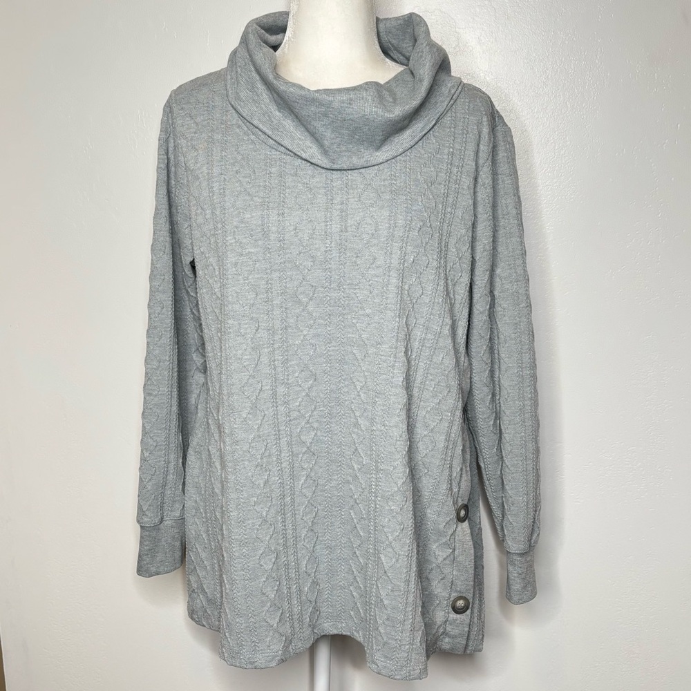 French Laundry Gray Knit Sweater Long Sleeve Large Cowl Neck